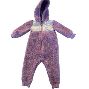 Nike Baby Girl Purple Sherpa Fleece Hooded Jumpsuit Romper 12M Winter‎